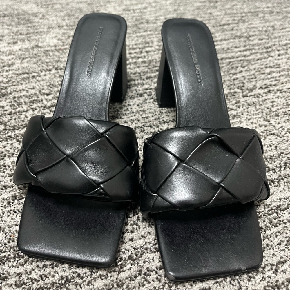 Women's Black Woven Slide Sandals